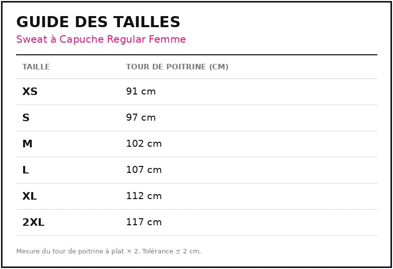Guide des tailles Sweat à Capuche Regular Femme