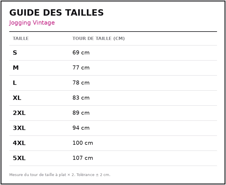 Guide des tailles Jogging Vintage